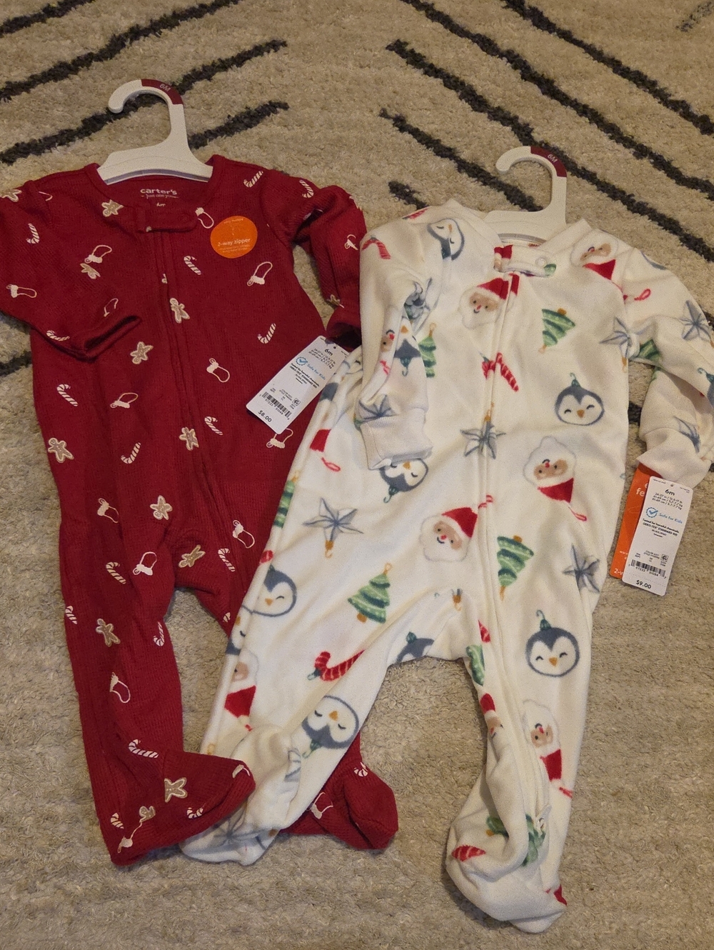 Carter's Red and White Holiday Footed Pajama One-Pieces Lot Of 2